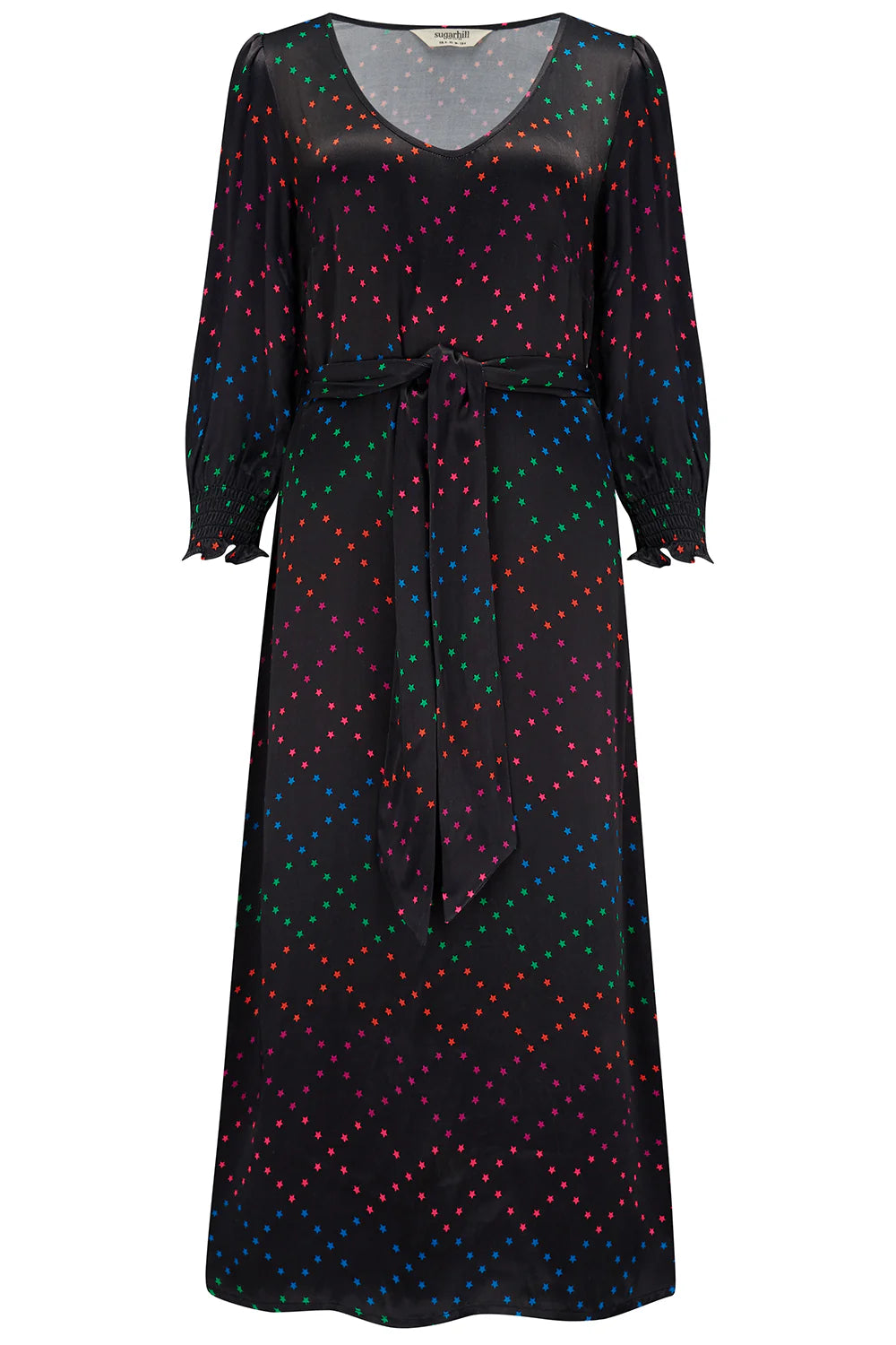 Sugarhill Brighton Linda Midi Dress Black Rainbow Star Lattice
