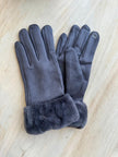 Cinnamon Creations Faux Fur Trim Suedette Gloves Grey