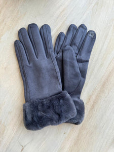 Cinnamon Creations Faux Fur Trim Suedette Gloves Grey