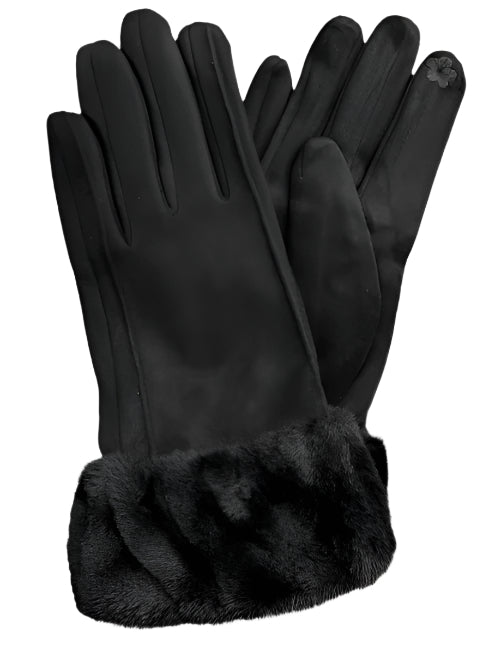 Cinnamon Creations Faux Fur Trim Suedette Gloves Black