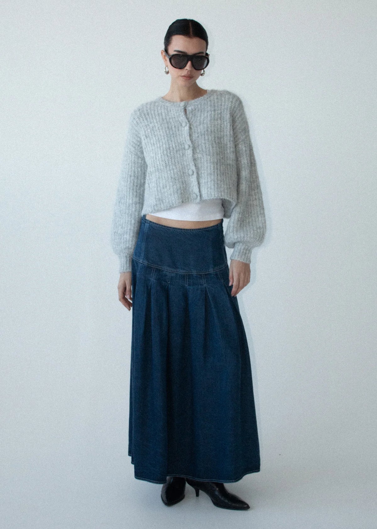 Staple The Label Roma Chambray Midi Skirt Indigo