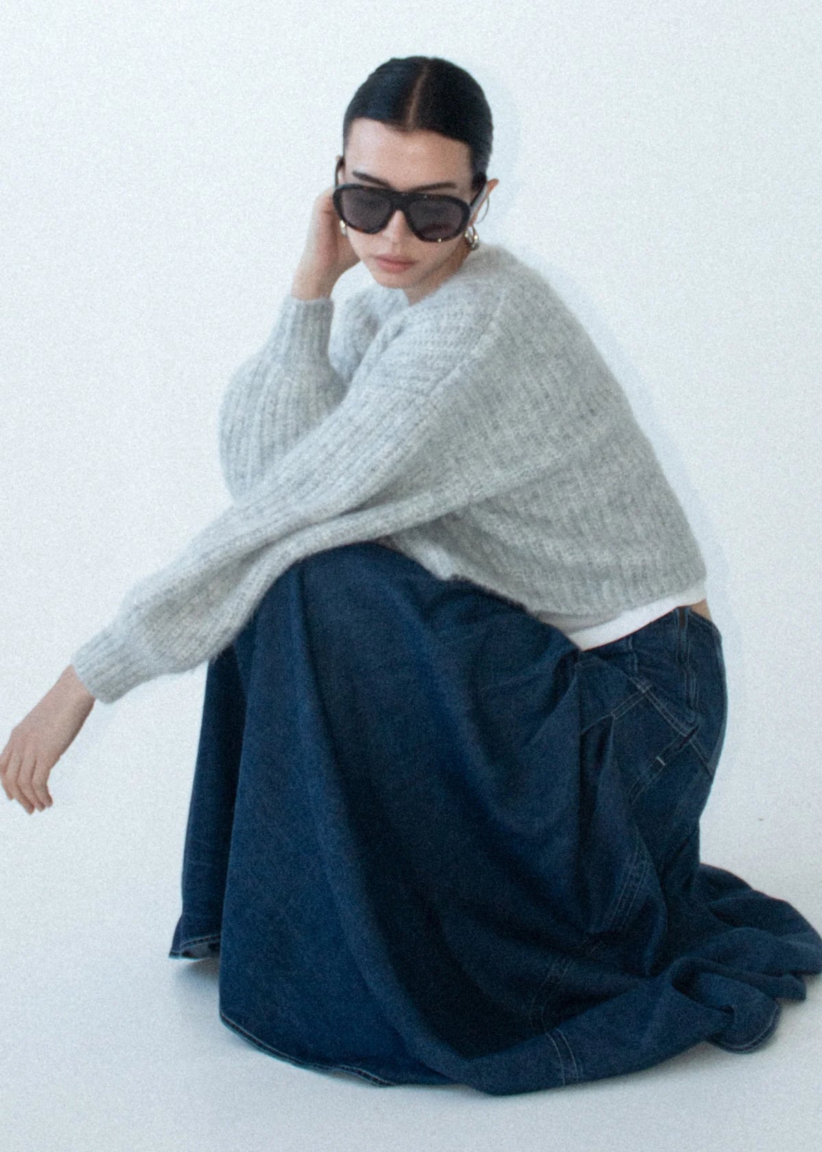 Staple The Label Roma Chambray Midi Skirt Indigo
