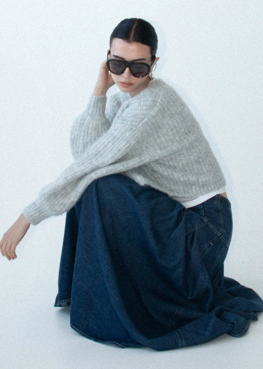 Staple The Label Roma Chambray Midi Skirt Indigo