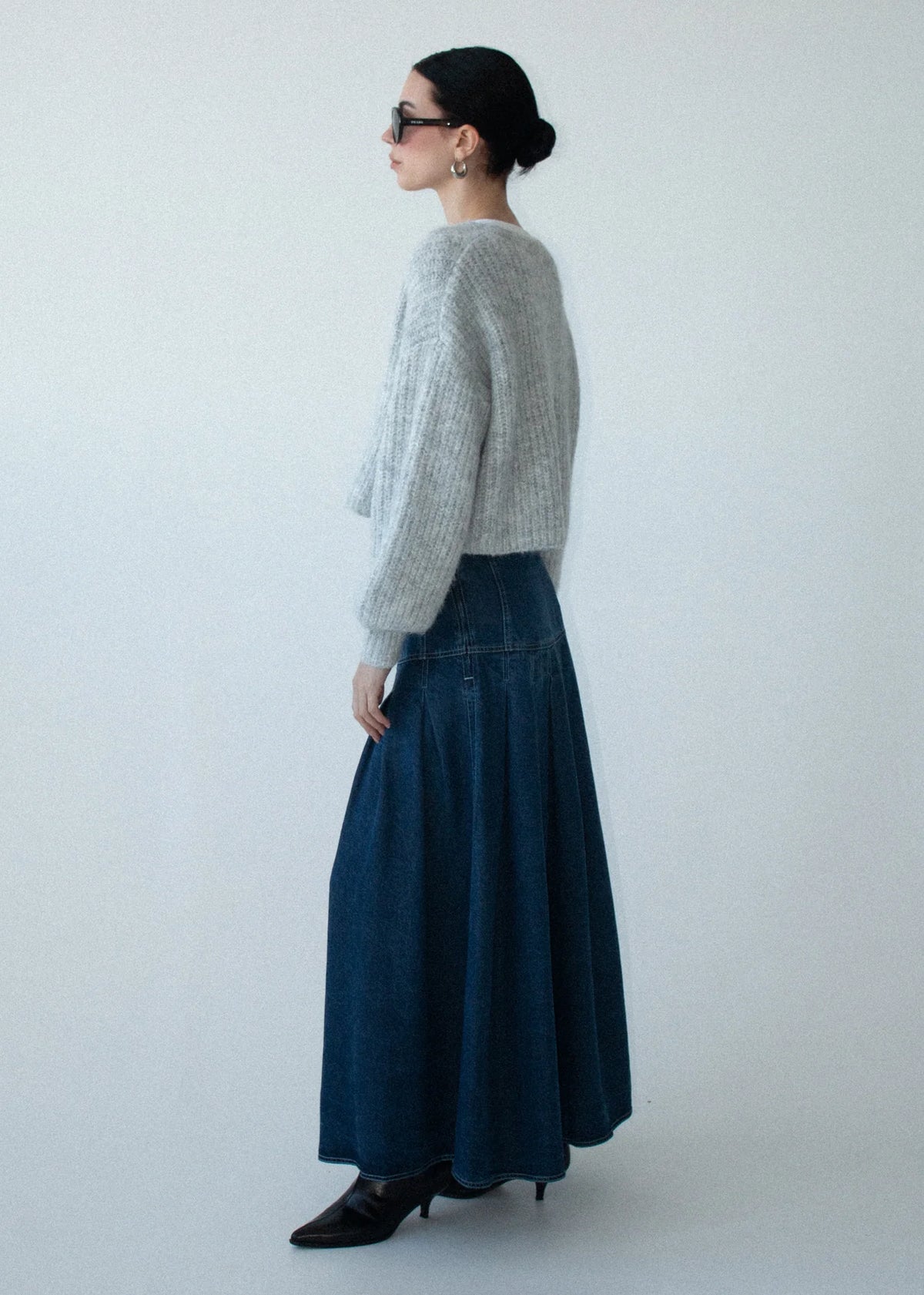 Staple The Label Roma Chambray Midi Skirt Indigo