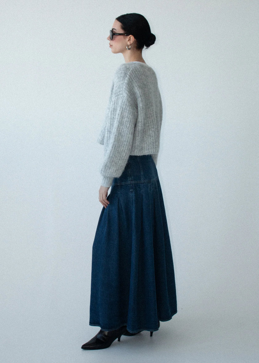 Staple The Label Roma Chambray Midi Skirt Indigo