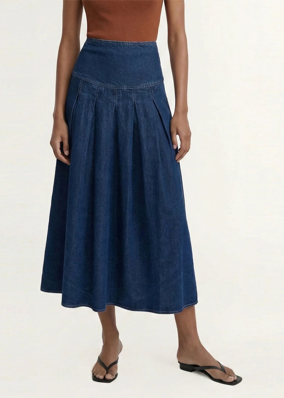 Staple The Label Roma Chambray Midi Skirt Indigo