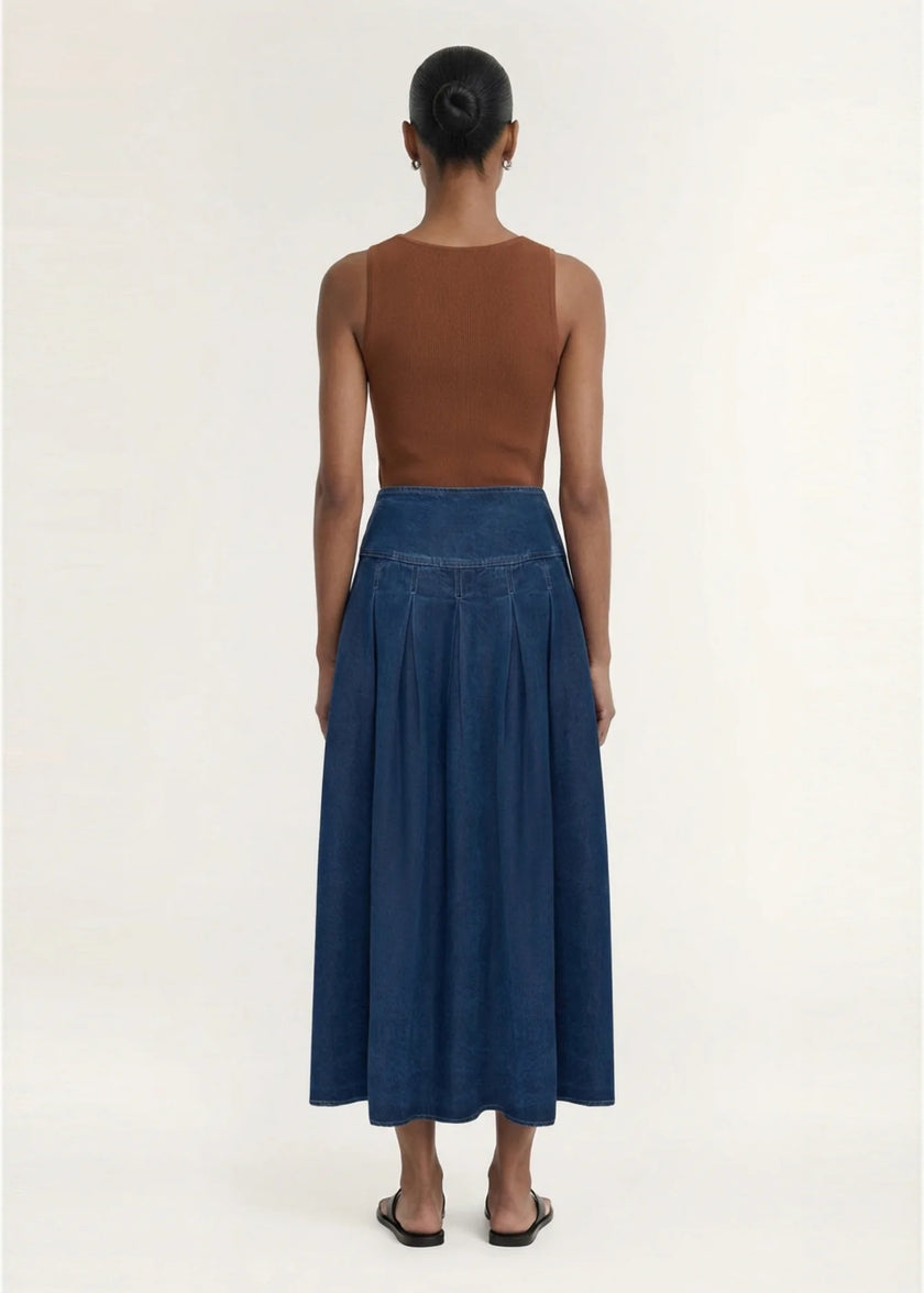Staple The Label Roma Chambray Midi Skirt Indigo