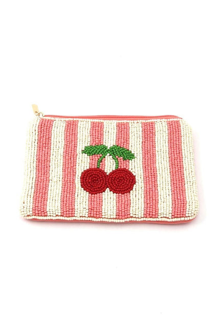 Tiger Tree Cherry White and Pink Beaded Stripe Purse