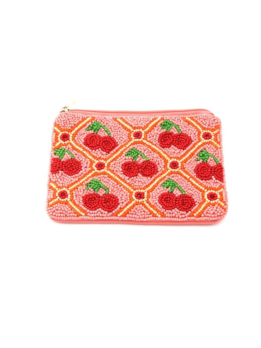Tiger Tree Cherry Garden Pink Beaded Purse
