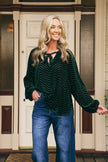 Italian Star Emily Ruffle Collar Flocked Velvet Blouse Bottle Green