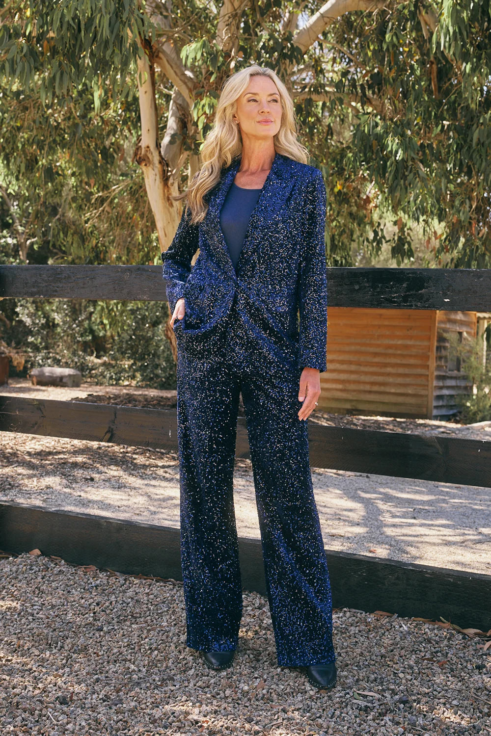 Italian Star Lordes Sequin Velvet Pant Navy