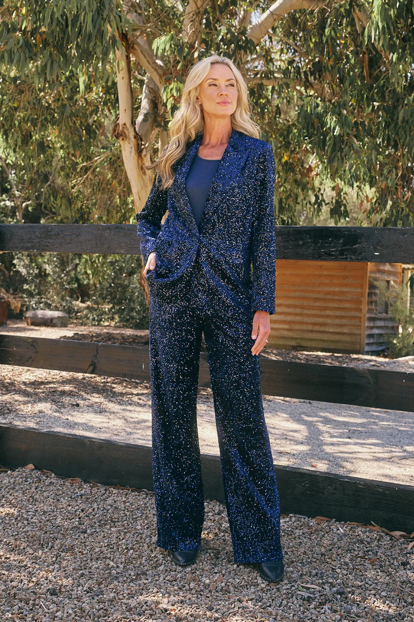 Italian Star Lordes Sequin Velvet Pant Navy