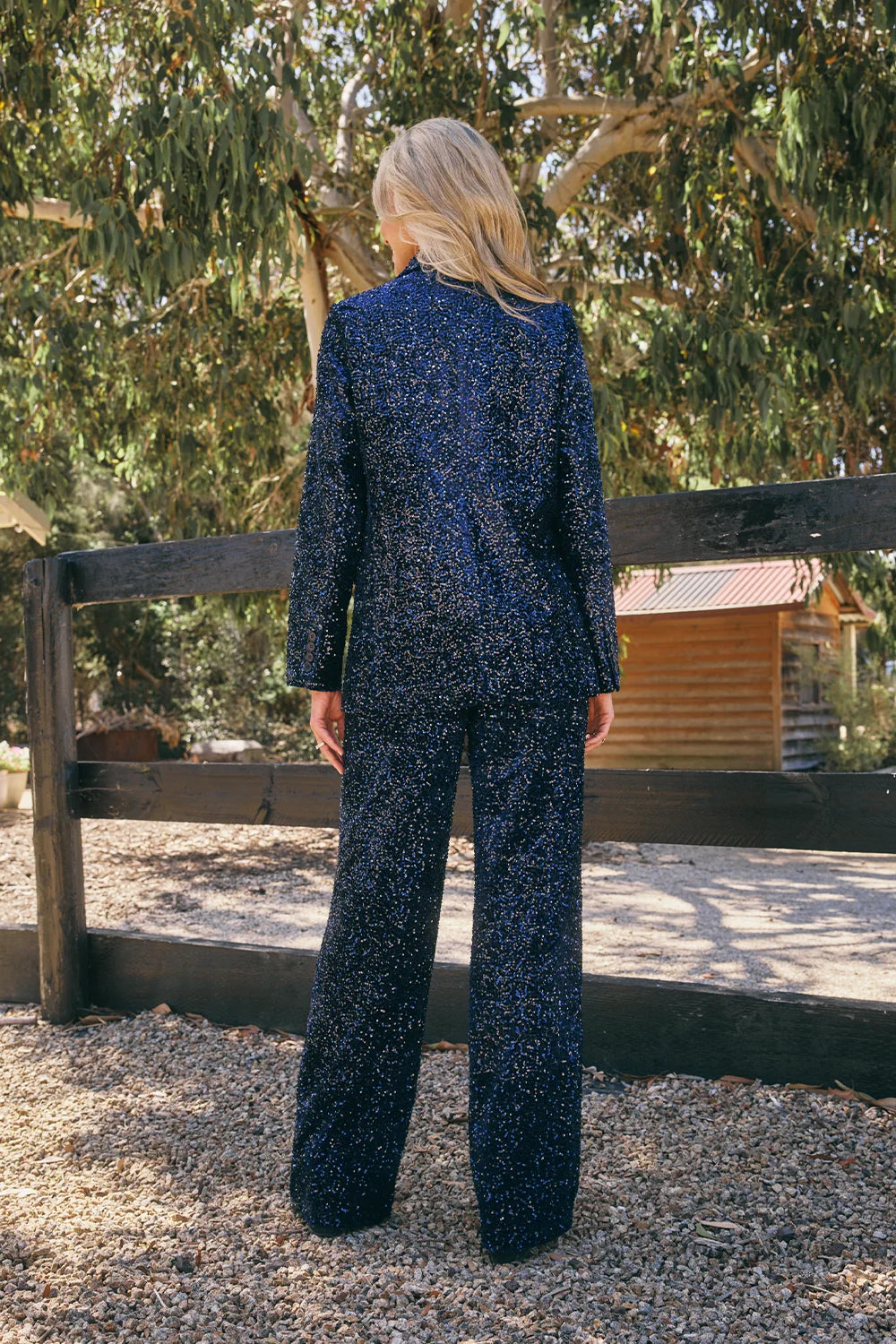 Italian Star Lordes Sequin Velvet Pant Navy