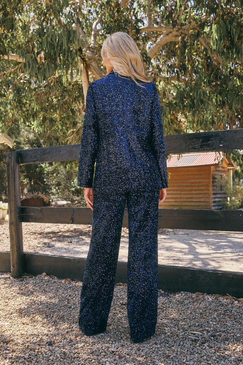 Italian Star Lordes Sequin Velvet Pant Navy