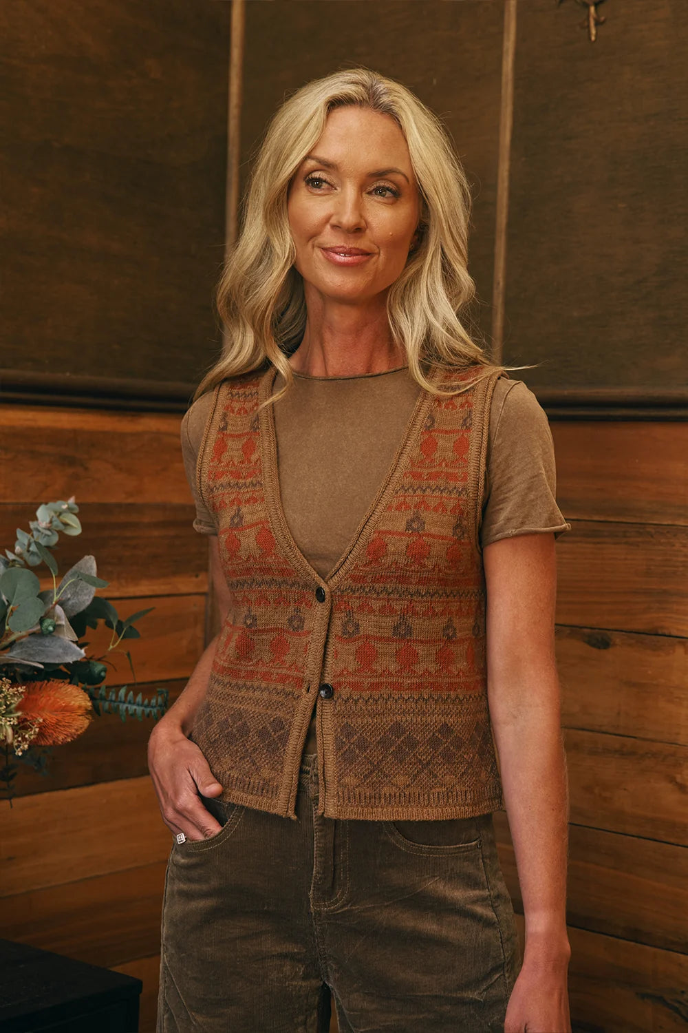 Italian Star Toddy Knit Vest Rust