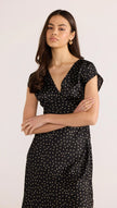 MINKPINK Jemma Polka Bias Cut Midi Dress Black