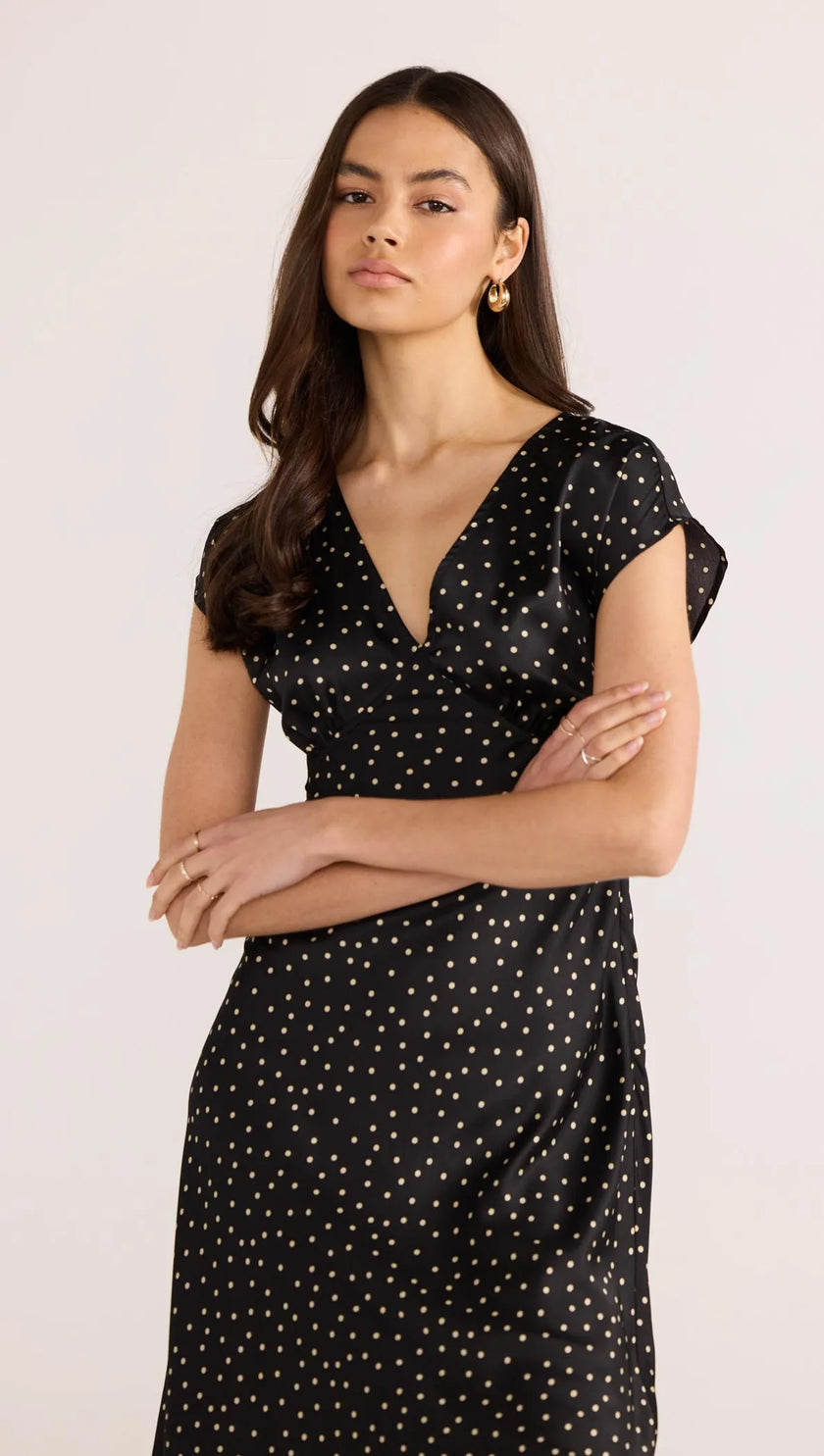 MINKPINK Jemma Polka Bias Cut Midi Dress Black
