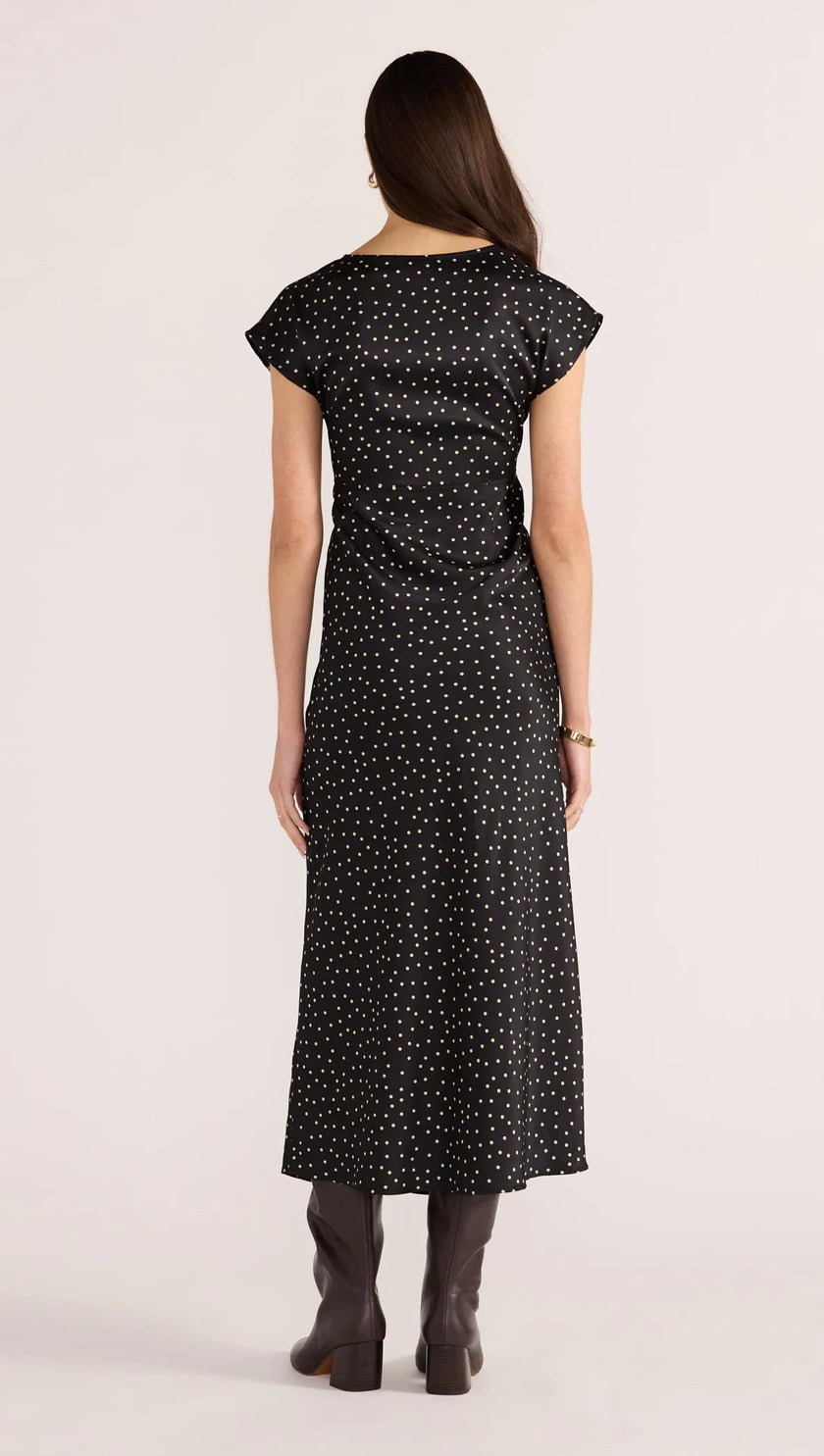 MINKPINK Jemma Polka Bias Cut Midi Dress Black