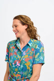 Sugarhill Justine Midi Shirt Dress Teal Rainbow Jungle