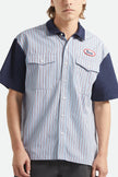 Brixton Builders Olson S/S Woven Shirt Blue Aura Stripe