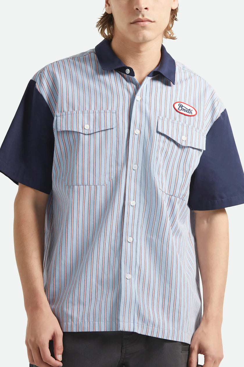 Brixton Builders Olson S/S Woven Shirt Blue Aura Stripe