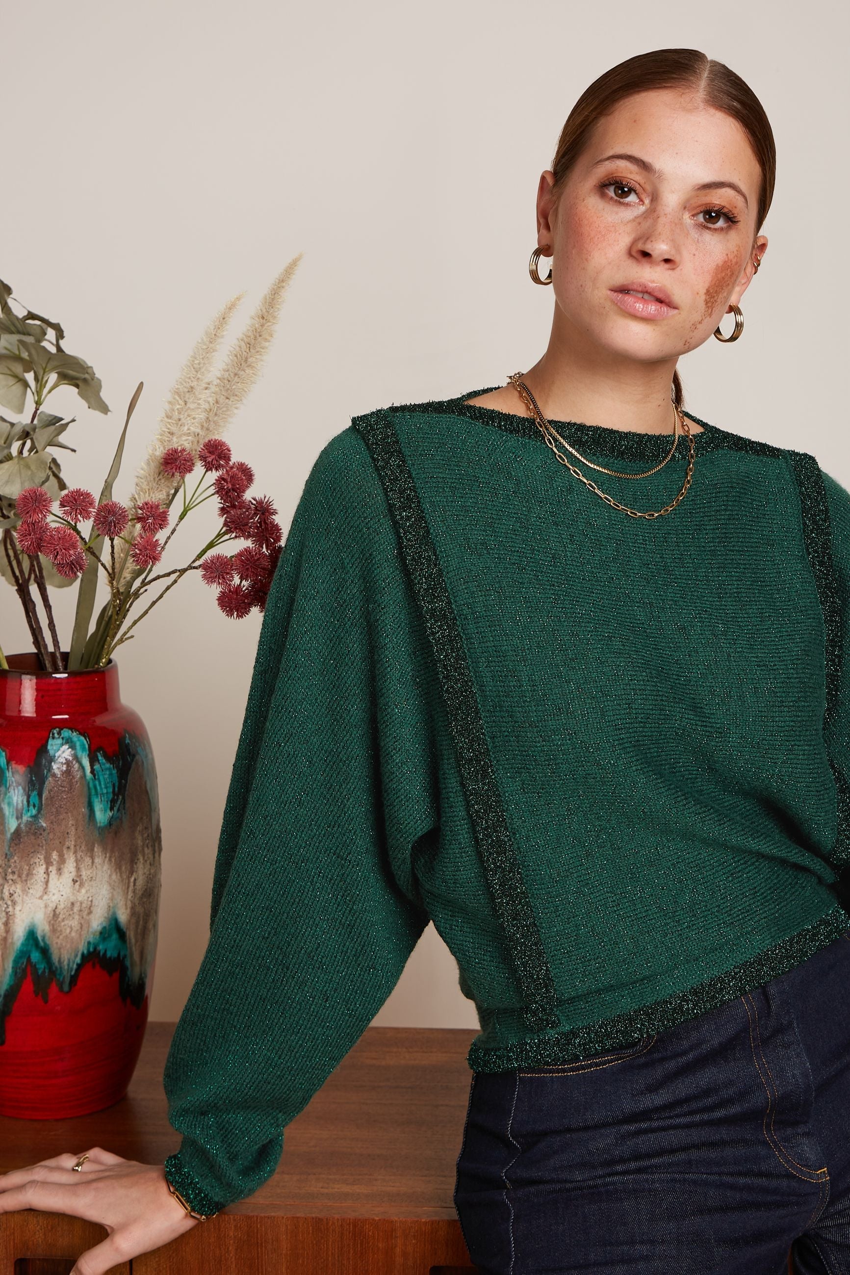 King Louie Azzura Knit Top Eighties Urban Green