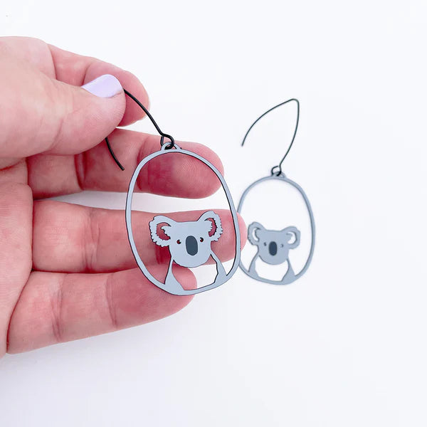 DENZ Midi Koala Earrings Grey/Black