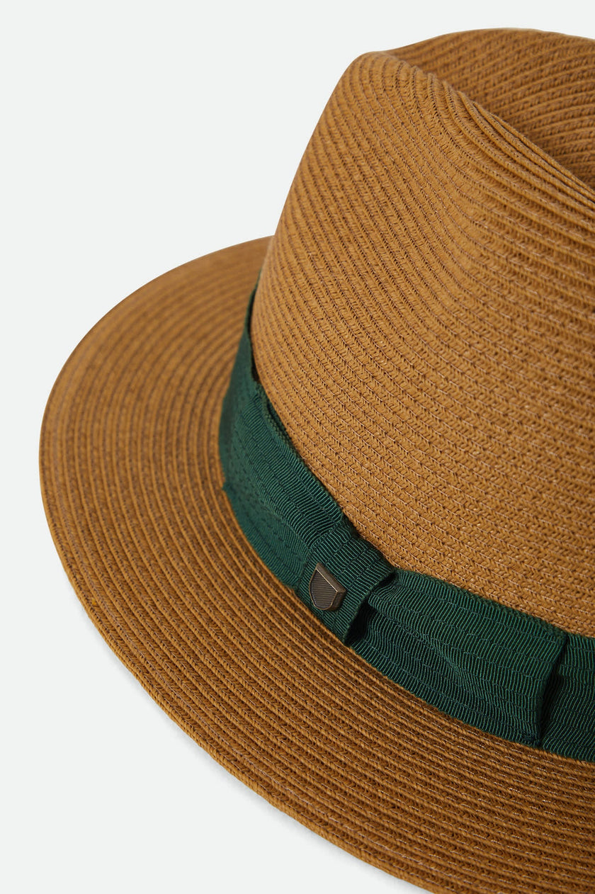 Brixton Roma Straw Packable Fedora Dark Tan/Primal Green