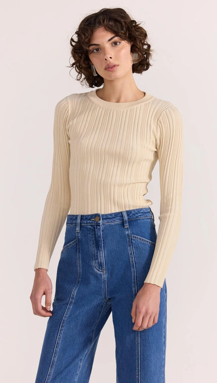 Staple The Label Kyra Rib Knit Top Ecru