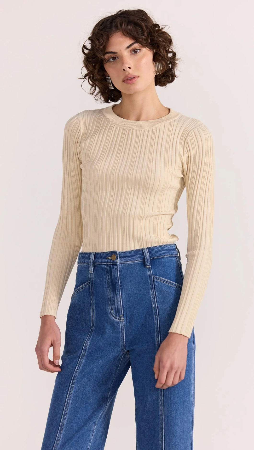 Staple The Label Kyra Rib Knit Top Ecru