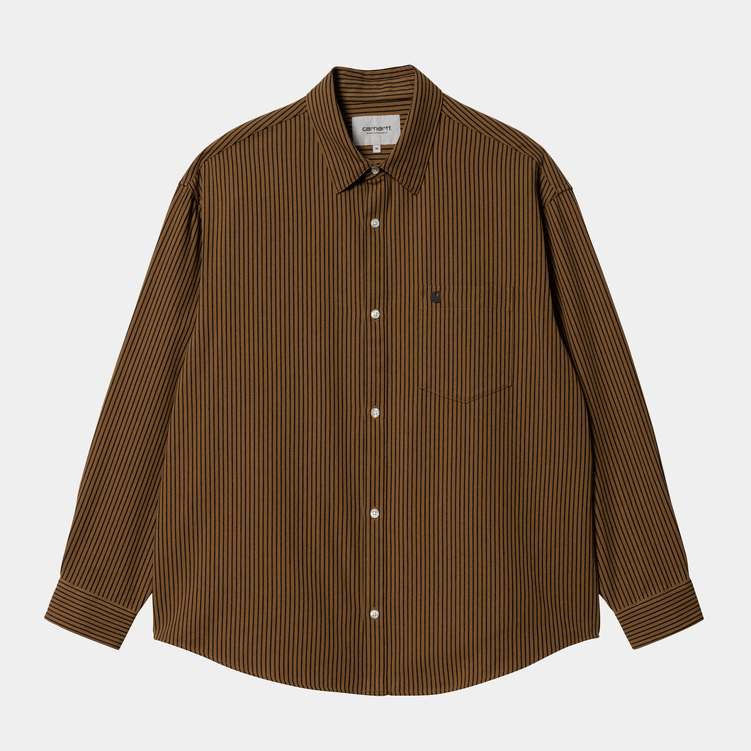 Carhartt WIP L/S Kyle Shirt Drake Stripe - Ham Brown/Black