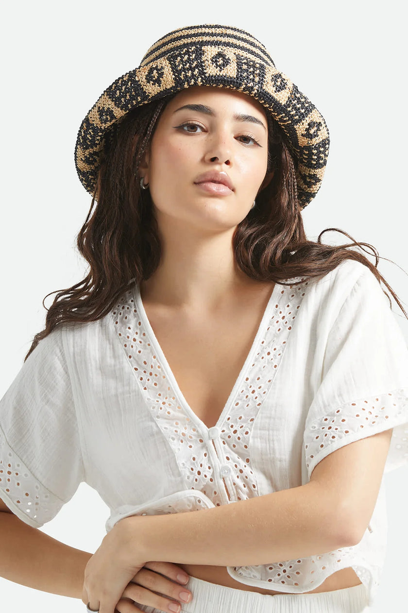 Brixton Redding Packable Straw Bucket Hat Black/Natural