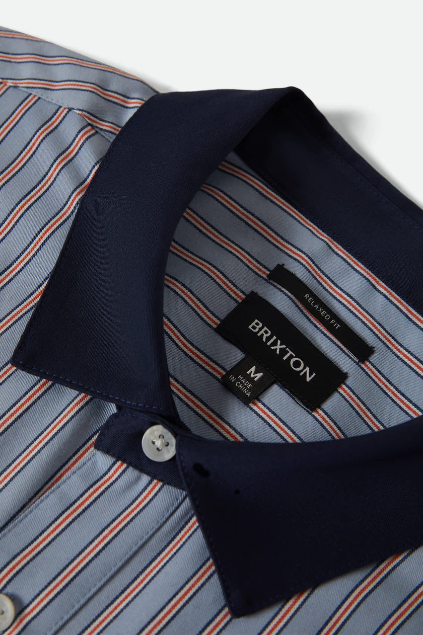 Brixton Builders Olson S/S Woven Shirt Blue Aura Stripe
