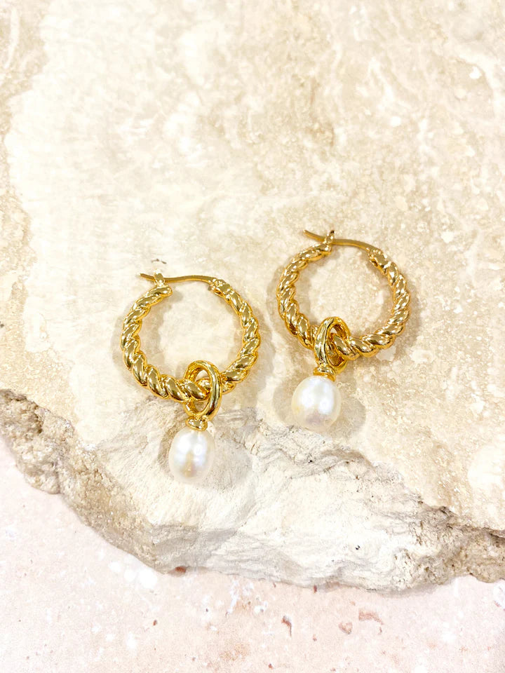 Lustre & Sage Twist Pearl Drop 18K Gold Plated Earrings