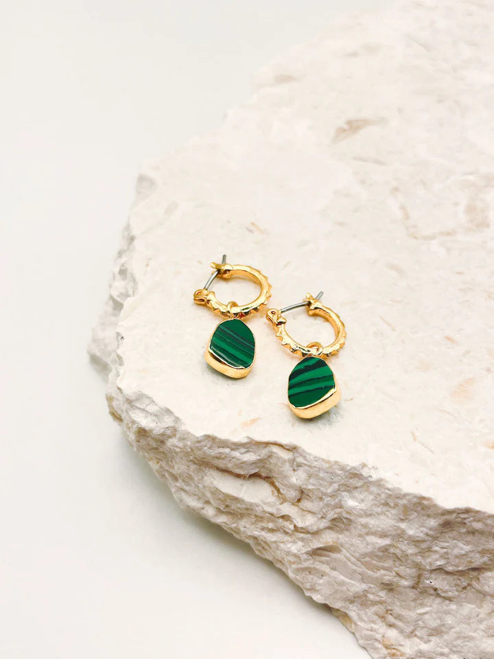 Lustre & Sage Airin Stone 18K Gold Plated Earrings Green