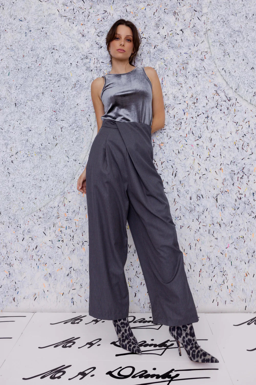 M. A. Dainty Adele Pant Grey/ Beige Stripe
