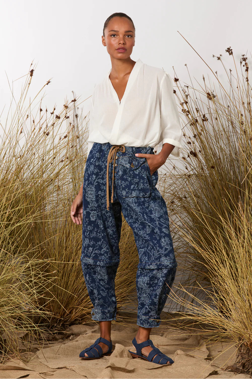 M. A. Dainty Trucker Pant Floral Denim