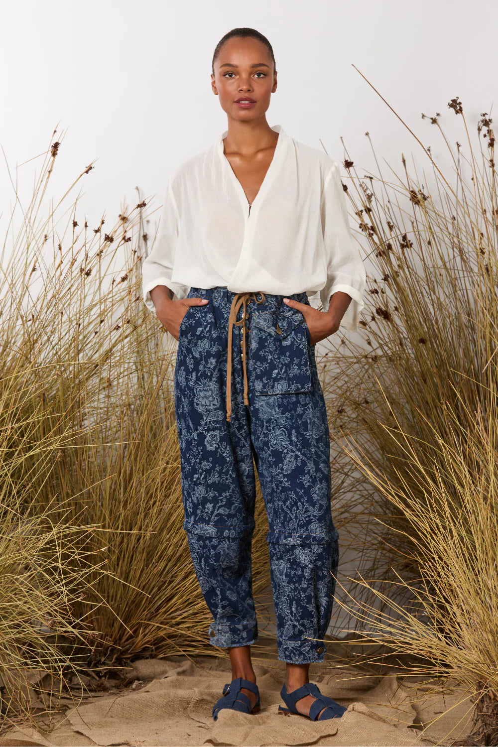 M. A. Dainty Trucker Pant Floral Denim