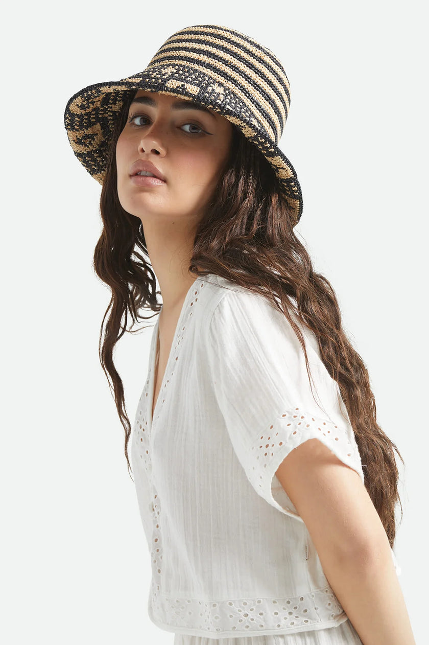 Brixton Redding Packable Straw Bucket Hat Black/Natural