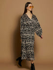 MEISÏE Embroidered Ikat Print Dress Black