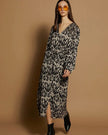 MEISÏE Embroidered Ikat Print Dress Black