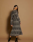 MEISÏE Embroidered Ikat Print Dress Black