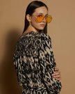MEISÏE Embroidered Ikat Print Dress Black