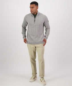 Swanndri Doncaster 1/4 Zip Cable Knit Grey Marle