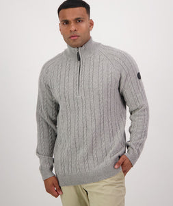 Swanndri Doncaster 1/4 Zip Cable Knit Grey Marle
