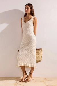 MINKPINK Sabine Pointelle Midi Dress Ivory