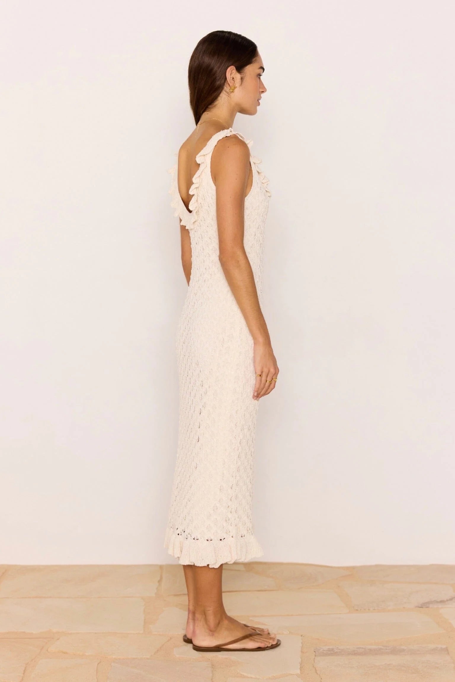 MINKPINK Sabine Pointelle Midi Dress Ivory