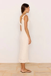 MINKPINK Sabine Pointelle Midi Dress Ivory