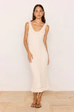 MINKPINK Sabine Pointelle Midi Dress Ivory