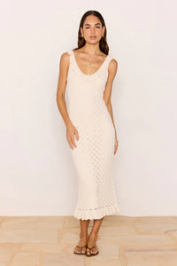 MINKPINK Sabine Pointelle Midi Dress Ivory